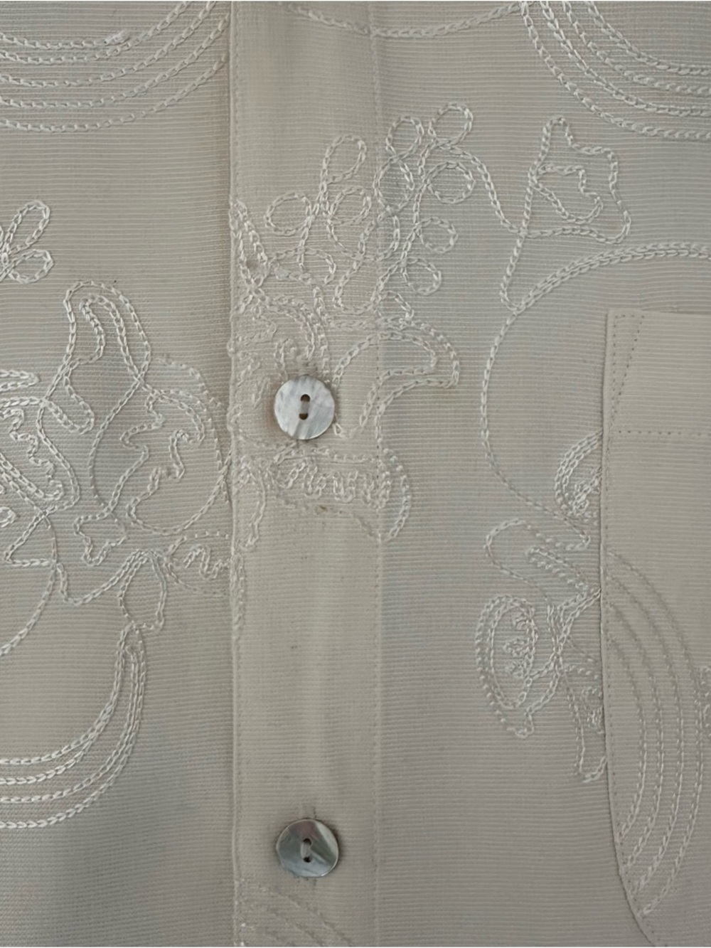 Vintage Chico's Floral Embroidered 100% Silk Button Front Shirt Cream Size 2 / M - Picture 6 of 9